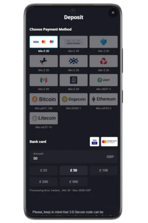 AmonBet deposit bonus selection