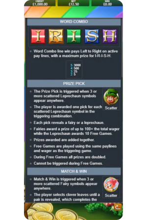 Irish Luck slot instructions and paytable