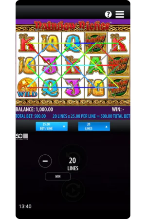 Selecting the number of lines in the Rainbow Riches slot machine