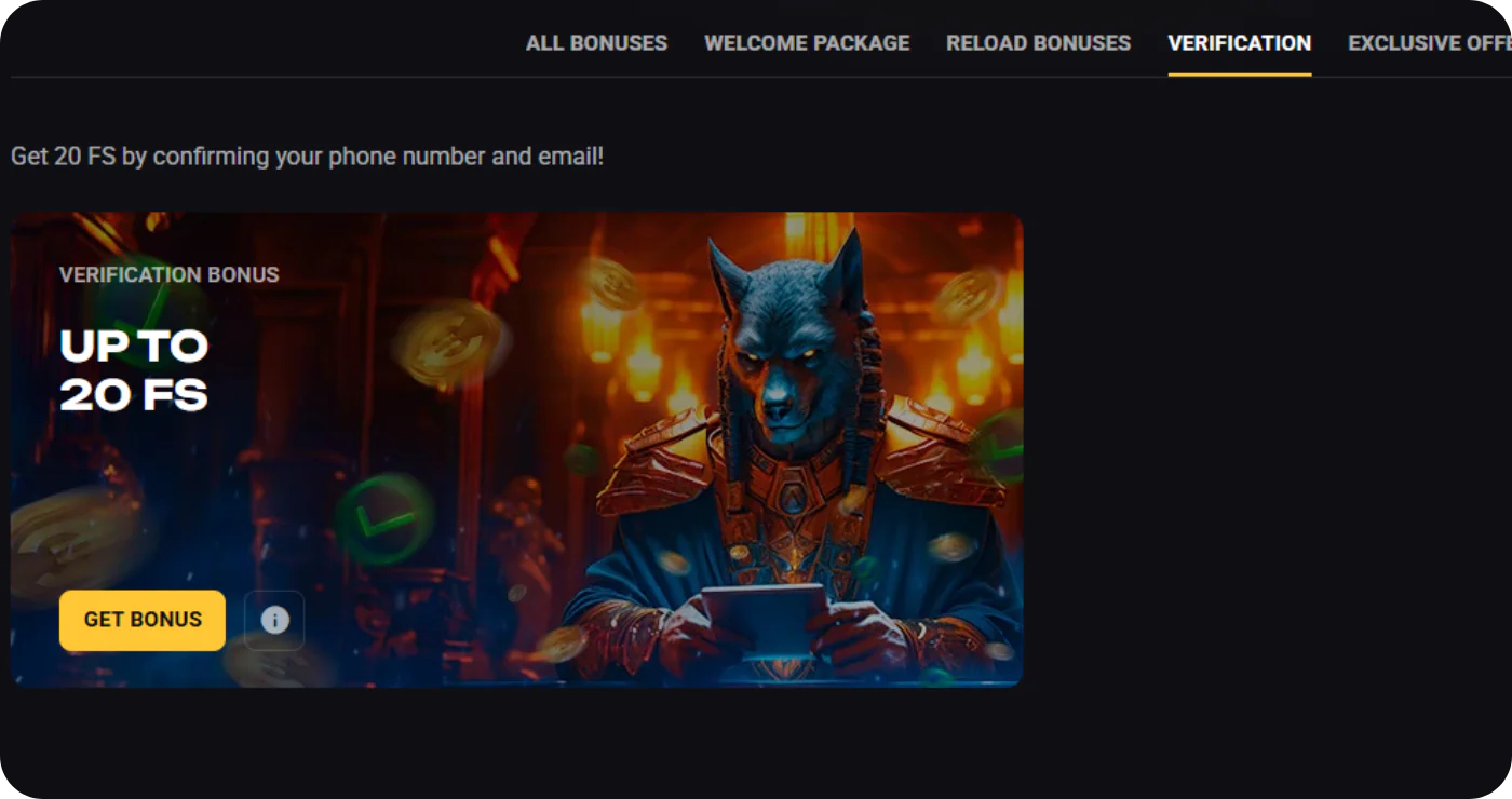 Verification bonus at AmonBet casino